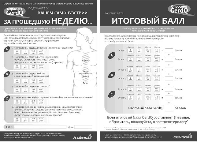 Рис. 1. Опросник GerdQ (с разрешения ООО &laquo;АстраЗенека Фармасьютикалз&raquo;)